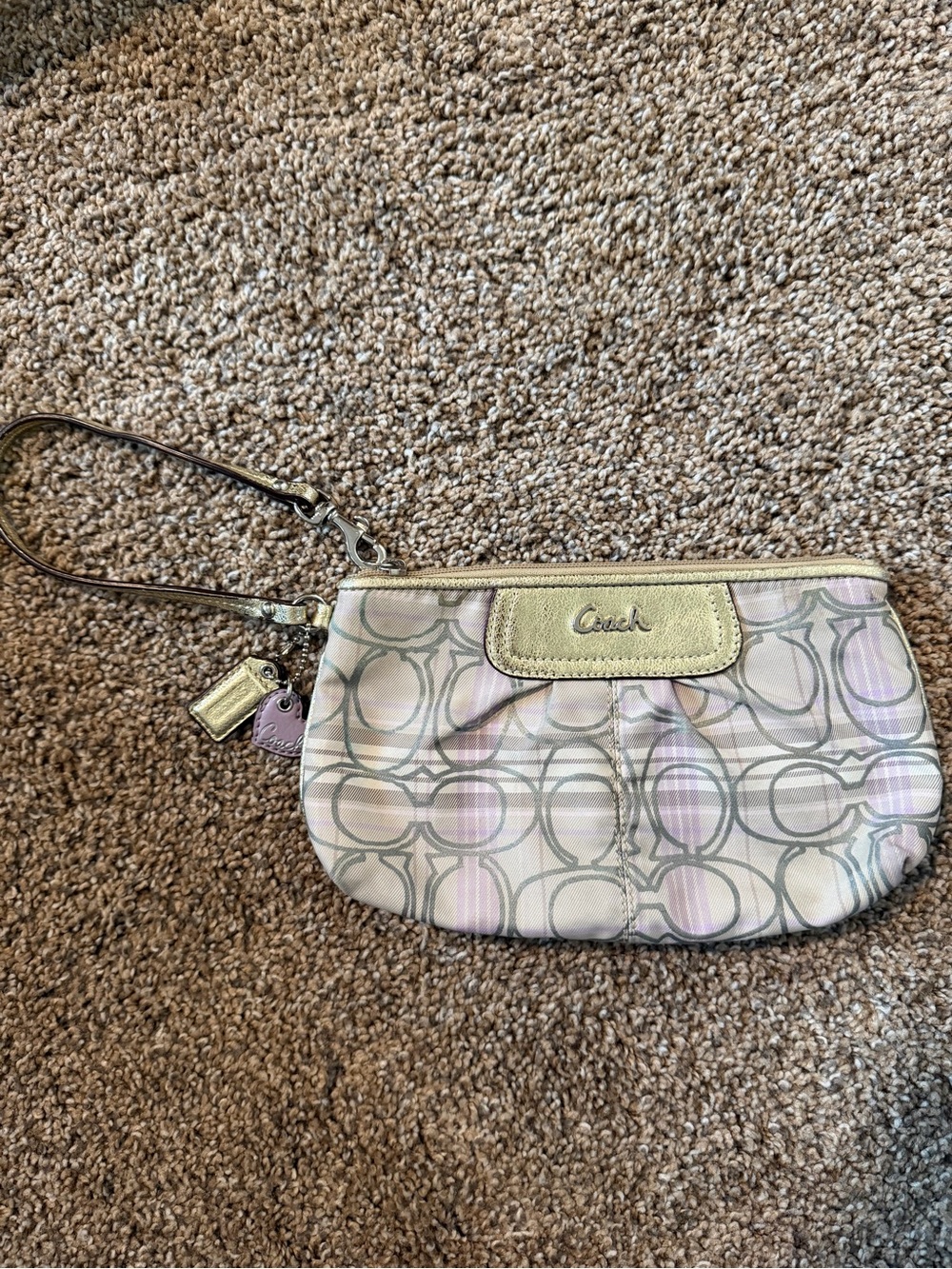 COACH Tartan CC Logo Silver/ Multi-Color Large Wristlet #F47145